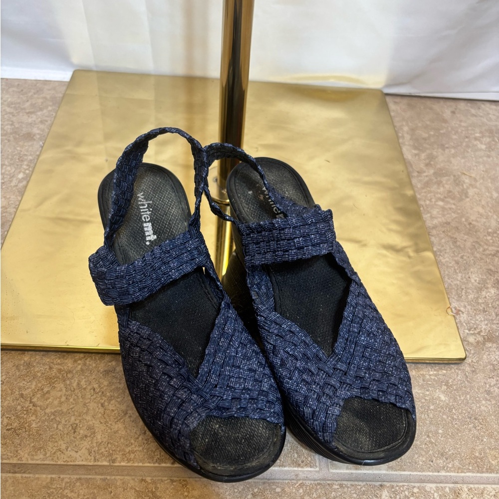 White Mountain Woven Stretch Sandals Comfort Slingback Navy Size 5.5